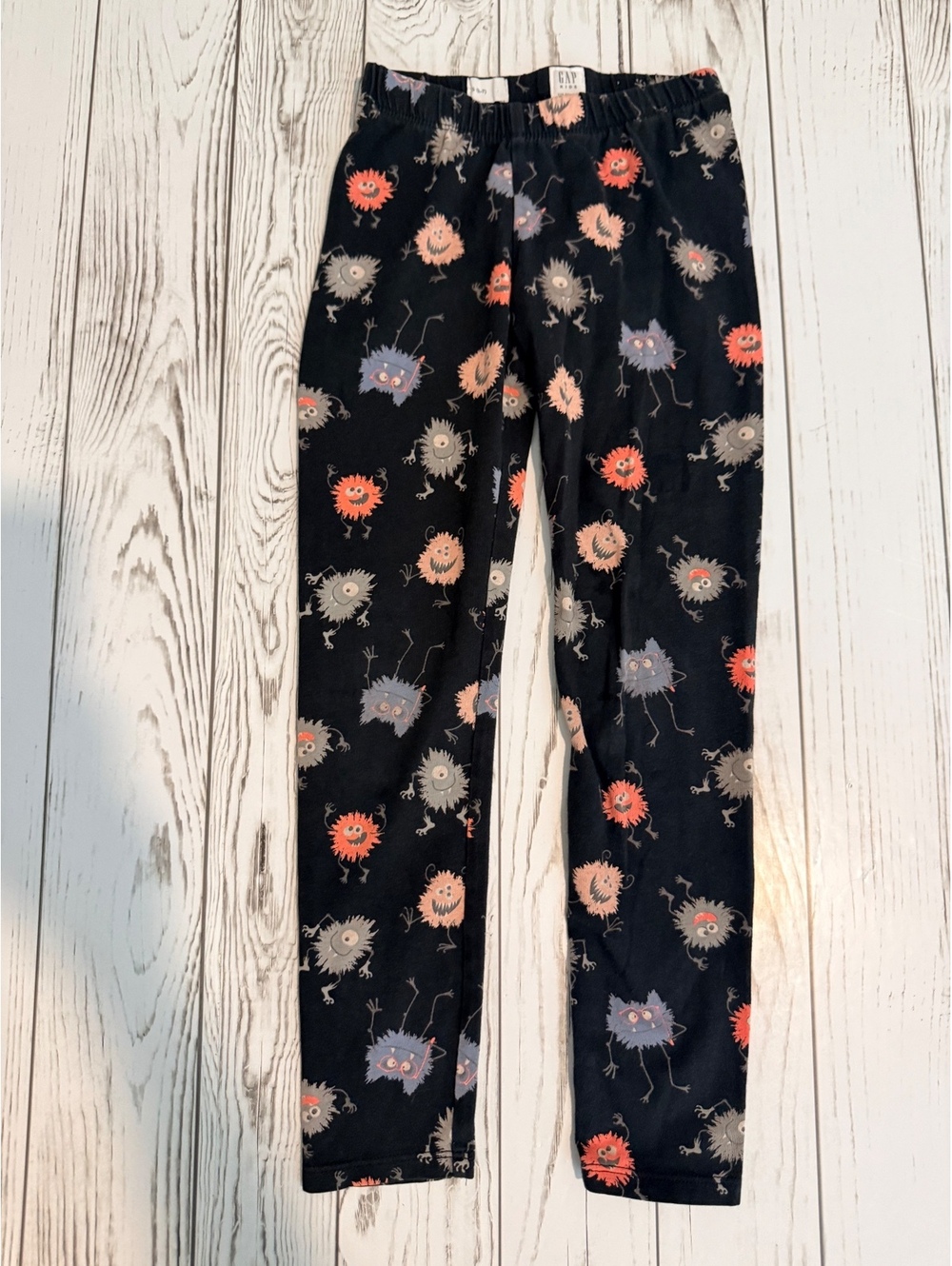 GAP Kids S (6-7) Black Monster Print Cotton Leggings